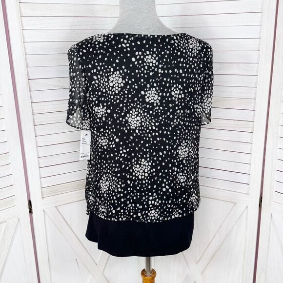 Apt. 9 Polka Dot Tiered Layers Split Flutter Sleeve Top Blouse Black White Small - Picture 4 of 14